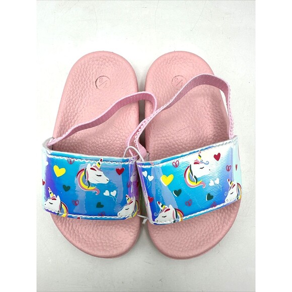 Toddler Girls Slides Slip On Sandals Unicorn Pink Size 7-8 New - Picture 3 of 9